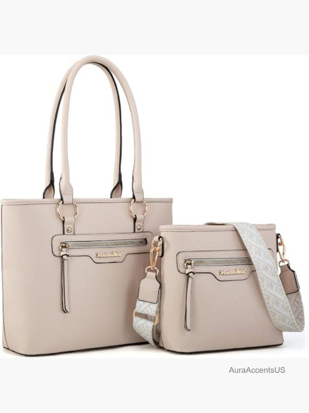 2-Piece Tote & Crossbody Set, Faux Leather Purse Set with Zipper Closure
